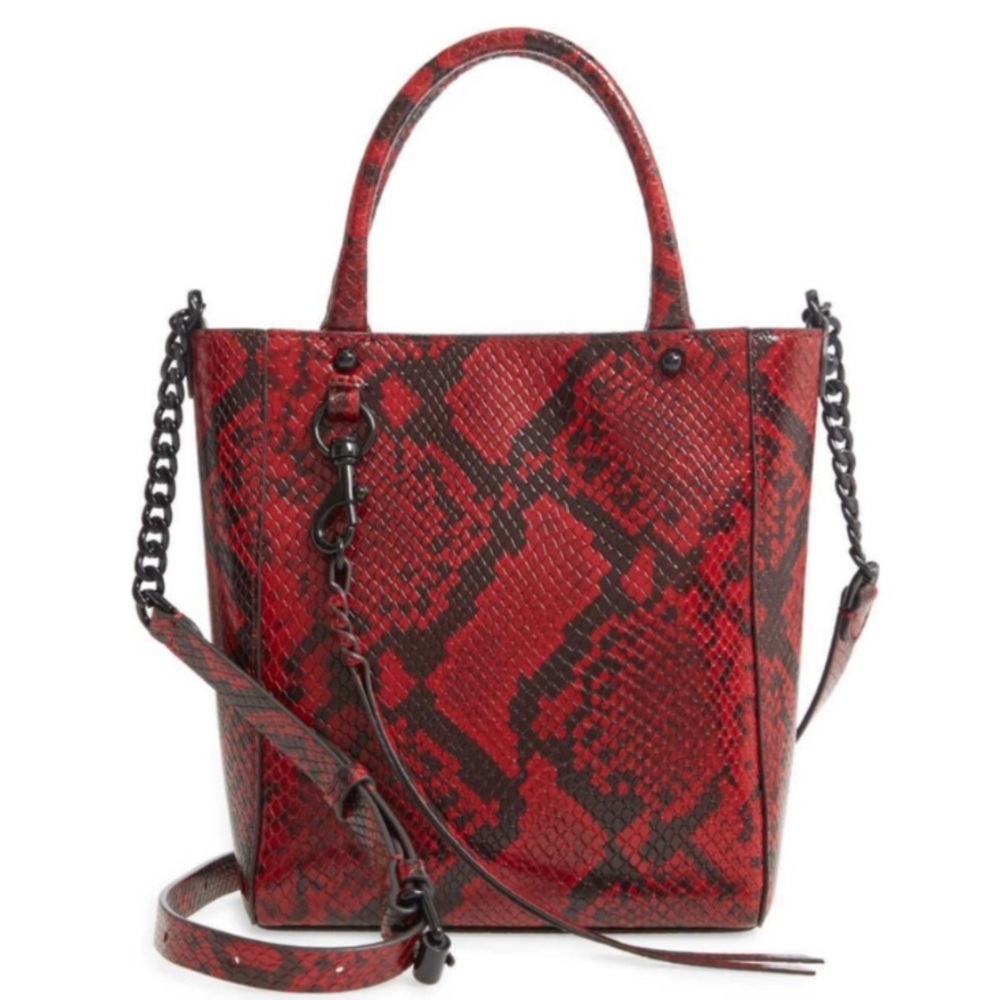 REBECCA MINKOFF LEATHER TOTE TEXTURED CROC SNAKE CHAIN CROSSBODY NEW WITH TAGS